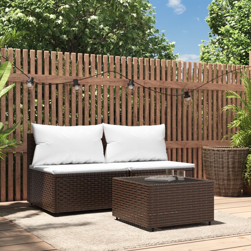 vidaXL 3-tlg. Garten-Lounge-Set mit Kissen Braun Poly Rattan