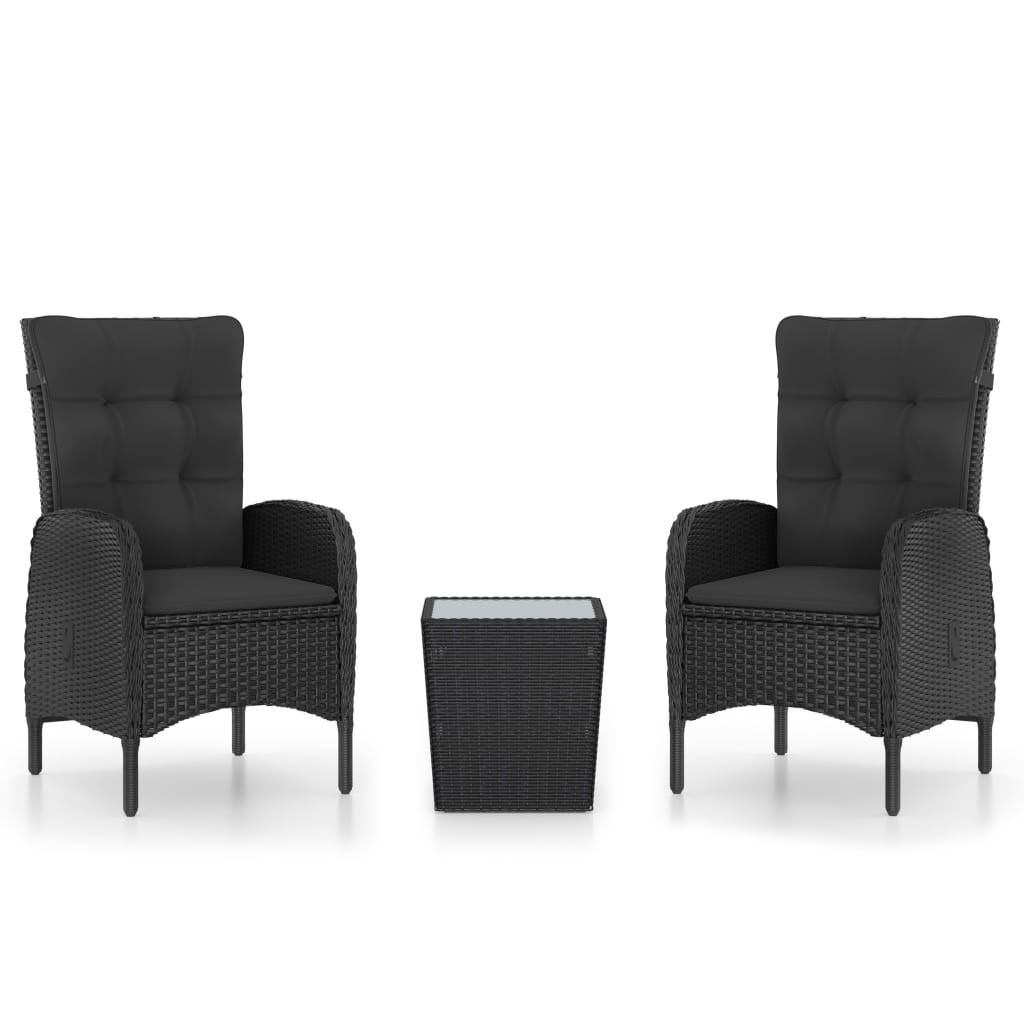 vidaXL 3-tlg. Bistro-Set Poly Rattan und Glas Schwarz