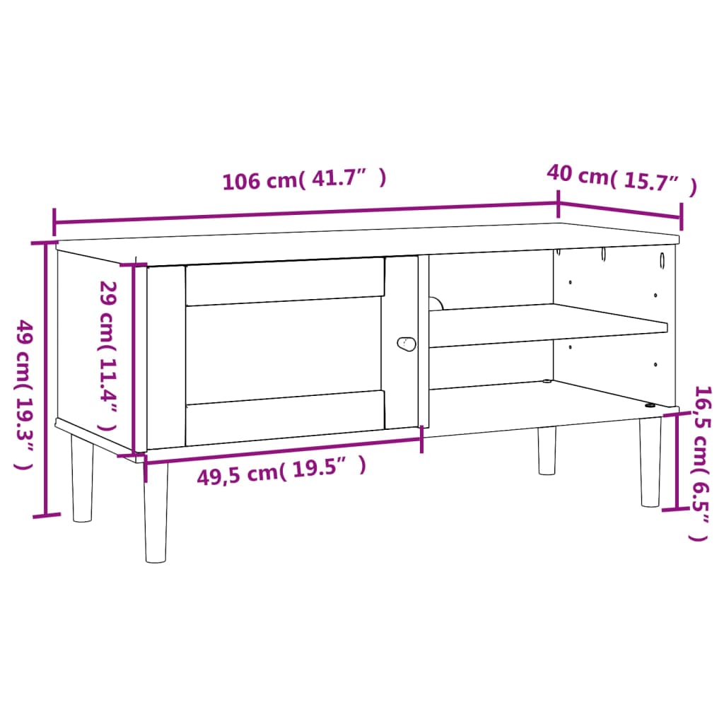 vidaXL TV-Schrank SENJA Rattan-Optik Schwarz 106x40x49 cm Kiefernholz