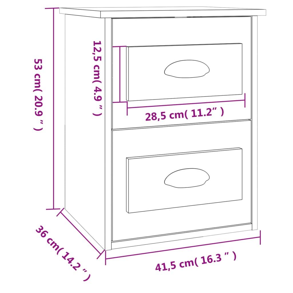 vidaXL Wand-Nachttische 2 Stk. Hochglanz-Weiß 41,5x36x53 cm