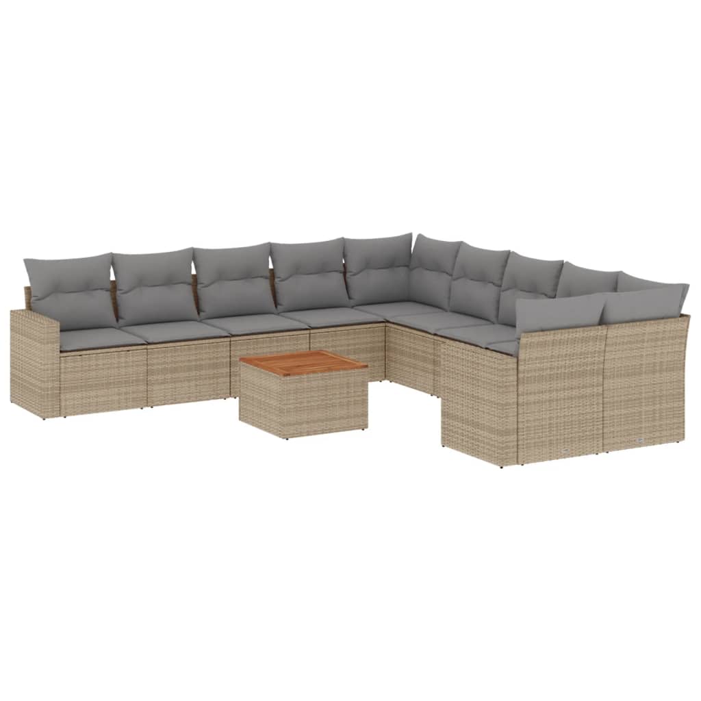 vidaXL 11-tlg. Garten-Sofagarnitur mit Kissen Beige Poly Rattan