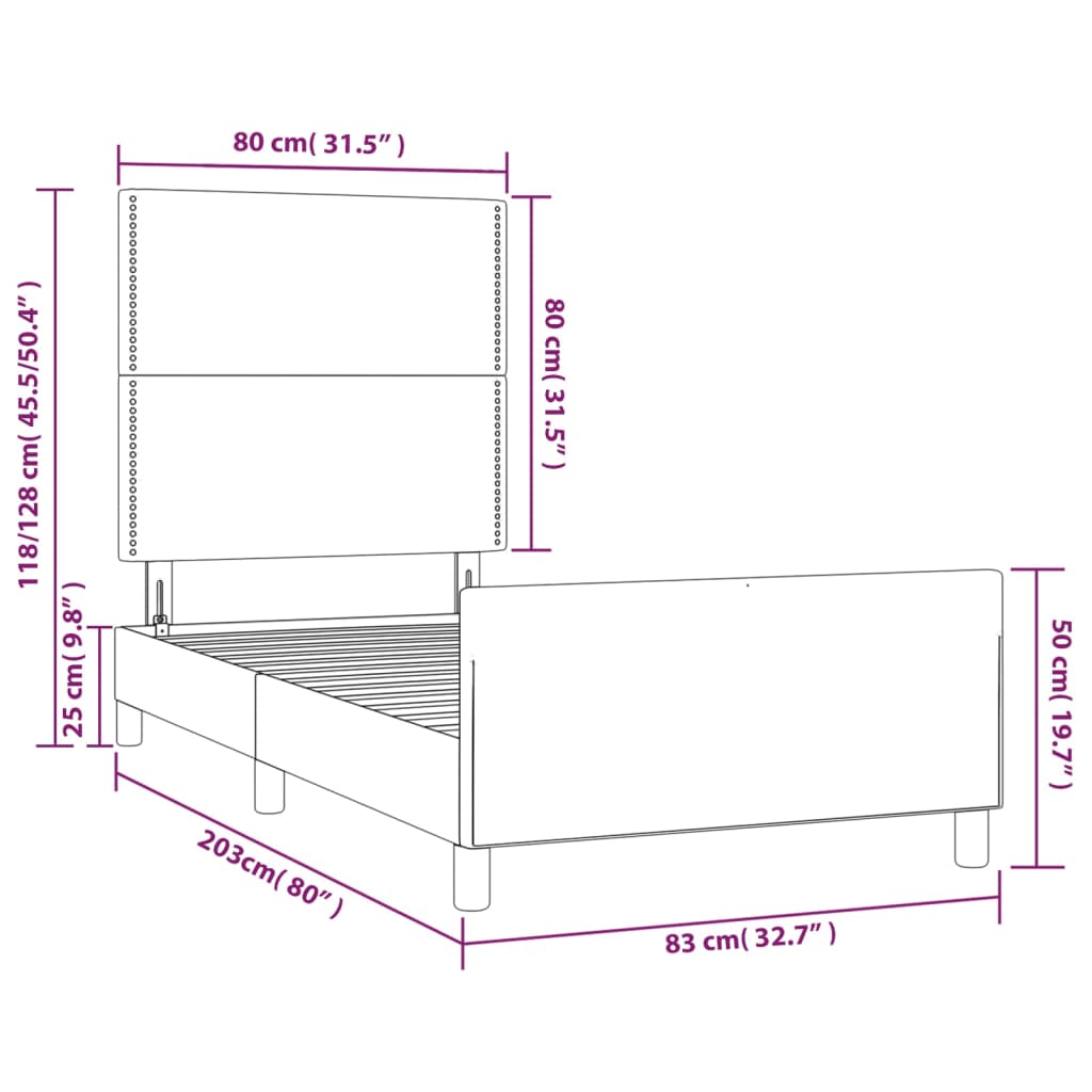 vidaXL Bettgestell mit Kopfteil Taupe 80x200 cm Stoff