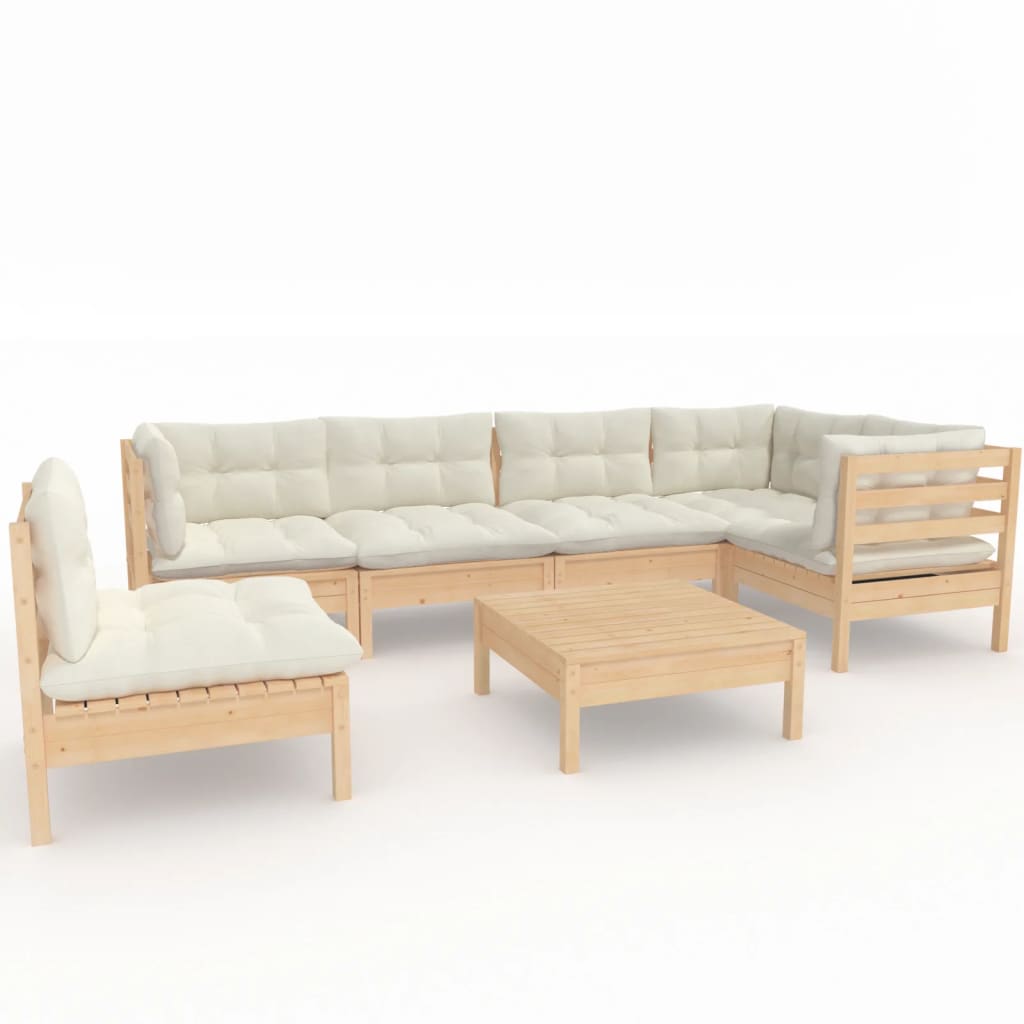 vidaXL 7-tlg. Garten-Lounge-Set mit Creme Kissen Kiefernholz