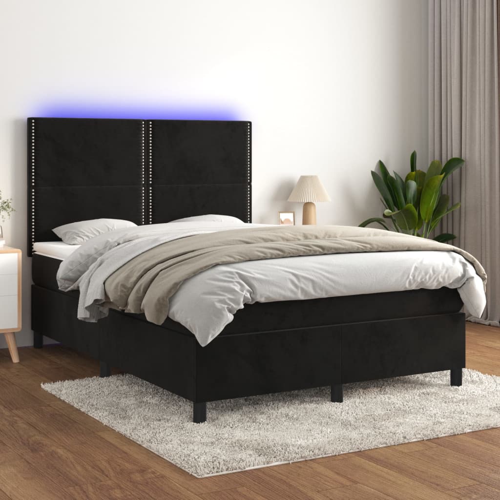 vidaXL Boxspringbett mit Matratze & LED Schwarz 140x190 cm Samt