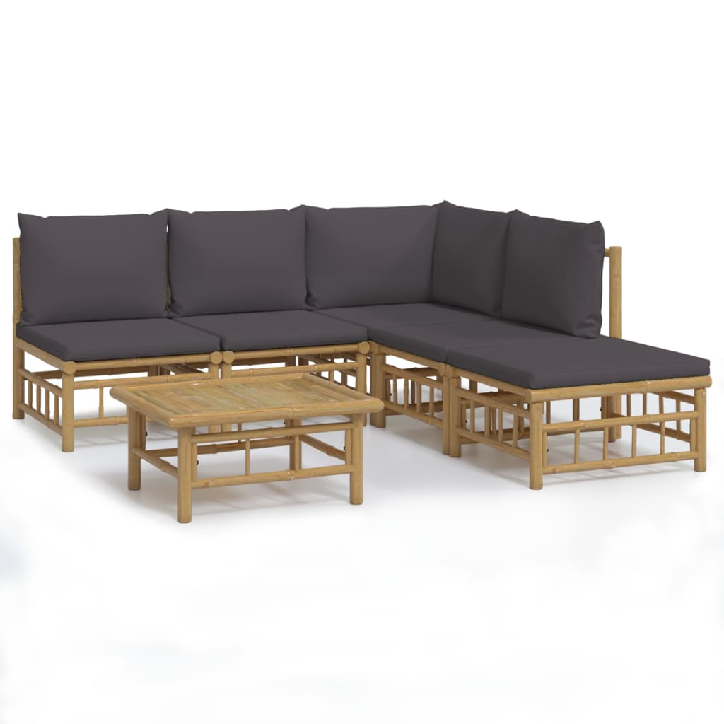 vidaXL 6-tlg. Garten-Lounge-Set mit Dunkelgrauen Kissen Bambus