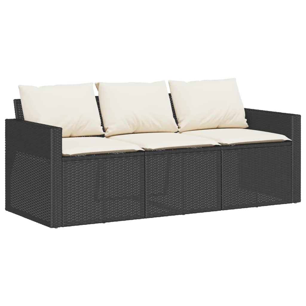 vidaXL Gartensofa mit Kissen 3-Sitzer Grau Poly Rattan