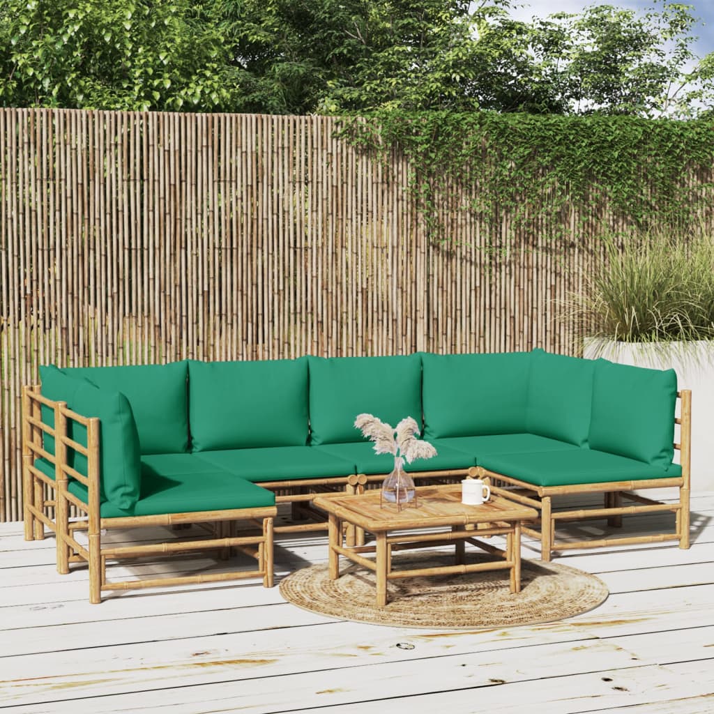 vidaXL 7-tlg. Garten-Lounge-Set mit Grünen Kissen Bambus