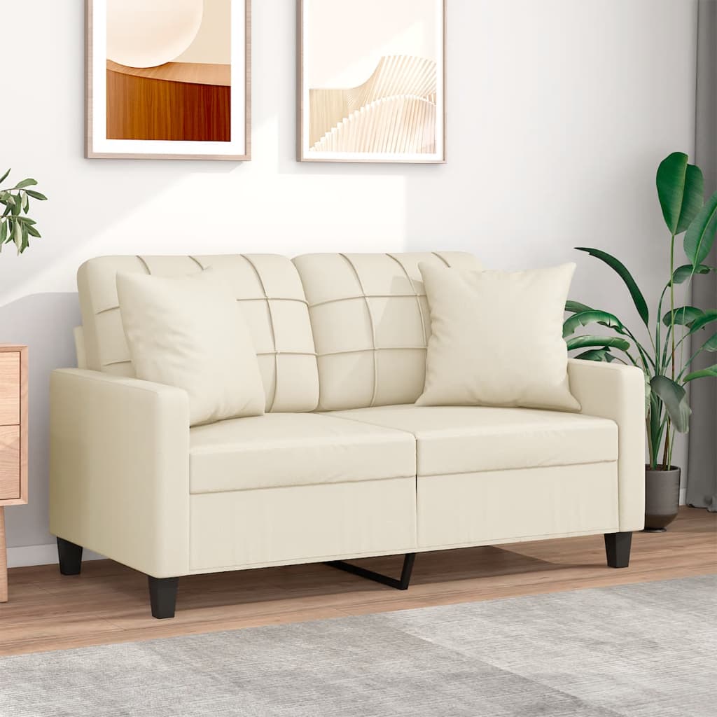 vidaXL 2-Sitzer-Sofa mit Zierkissen Creme 120 cm Kunstleder