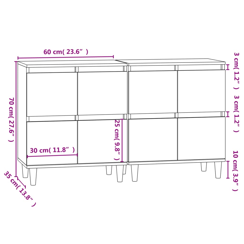 vidaXL Sideboards 2 Stk. Sonoma-Eiche 60x35x70 cm Holzwerkstoff