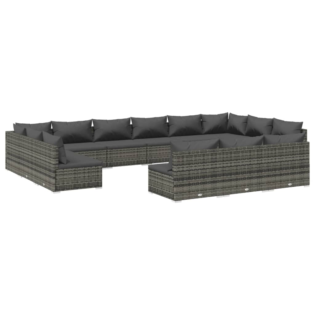 vidaXL 13-tlg. Garten-Lounge-Set mit Kissen Grau Poly Rattan