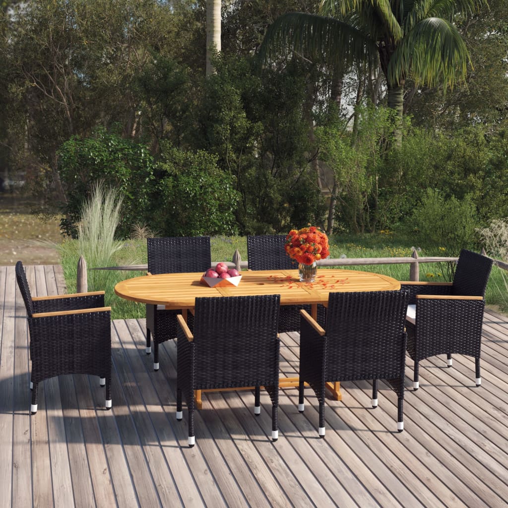 vidaXL 7-tlg. Garten-Essgruppe Poly Rattan Schwarz