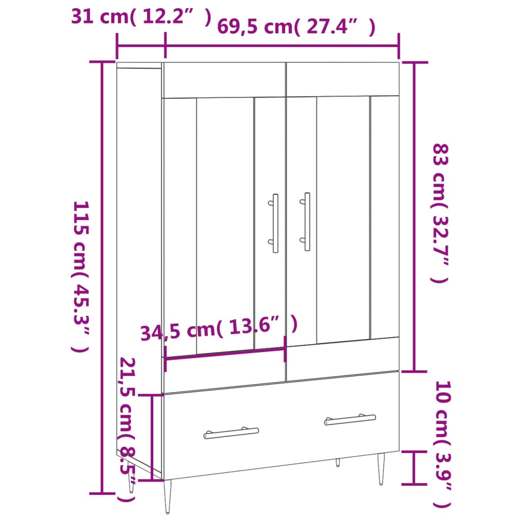 vidaXL Highboard Sonoma-Eiche 69,5x31x115 cm Holzwerkstoff