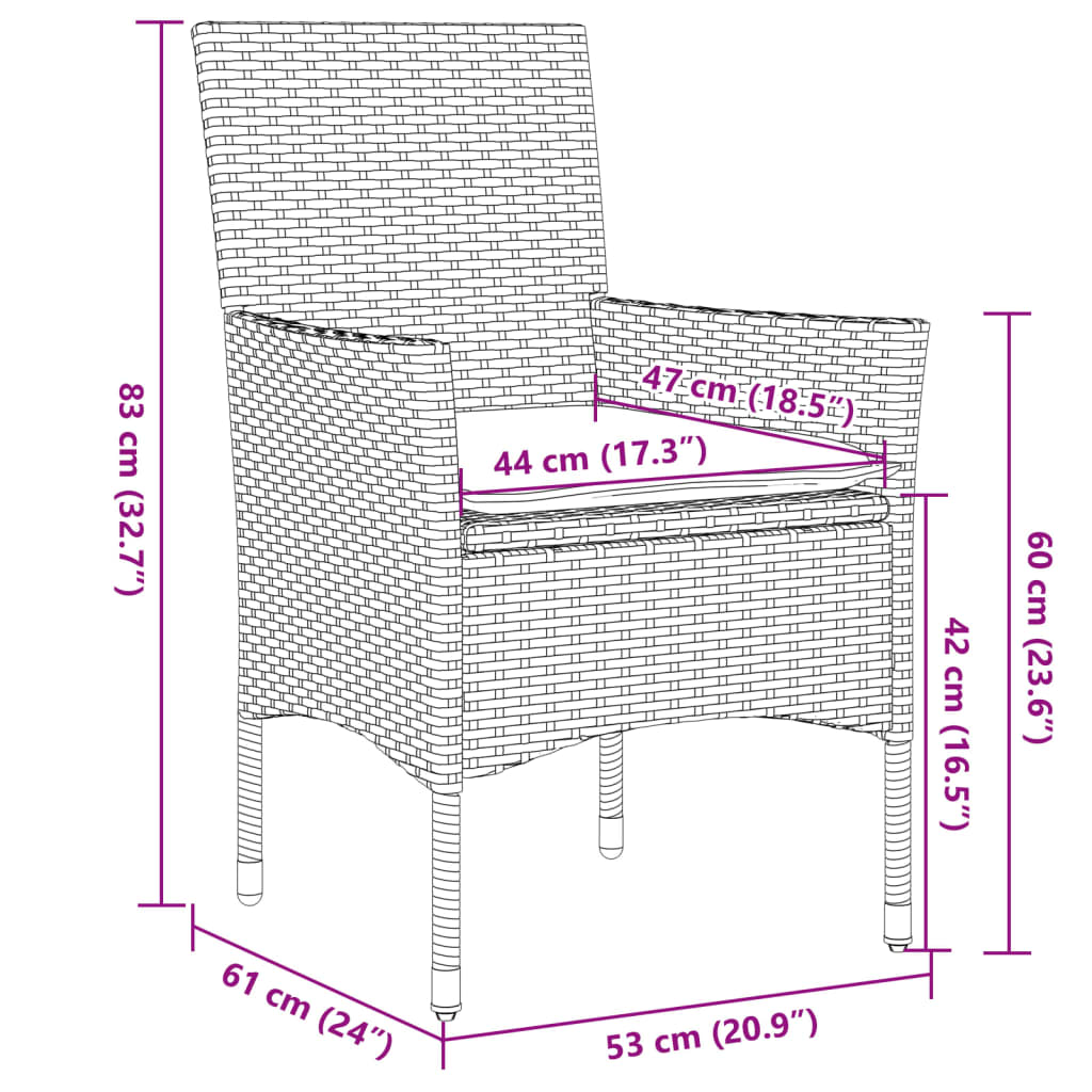 vidaXL 3-tlg. Bistro-Set mit Kissen Braun Poly Rattan und Glas