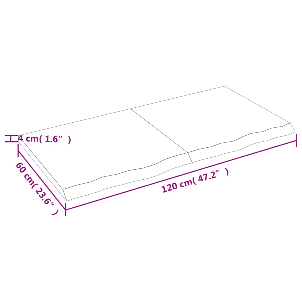 vidaXL Tischplatte Hellbraun 120x60x(2-4)cm Massivholz Eiche Behandelt