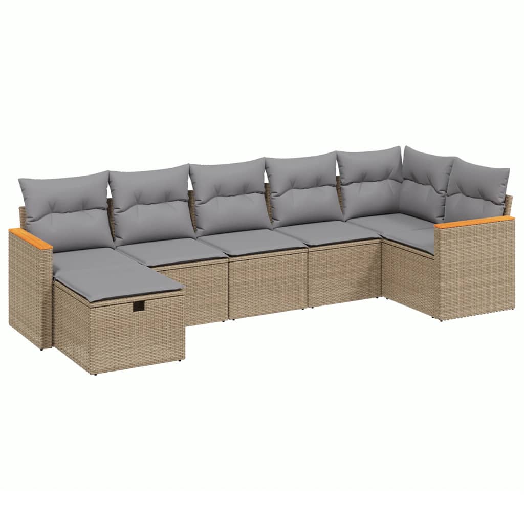 vidaXL 7-tlg. Garten-Sofagarnitur mit Kissen Beige Poly Rattan