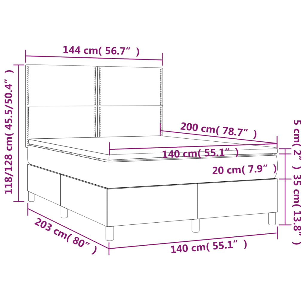 vidaXL Boxspringbett mit Matratze Schwarz 140x200 cm Kunstleder