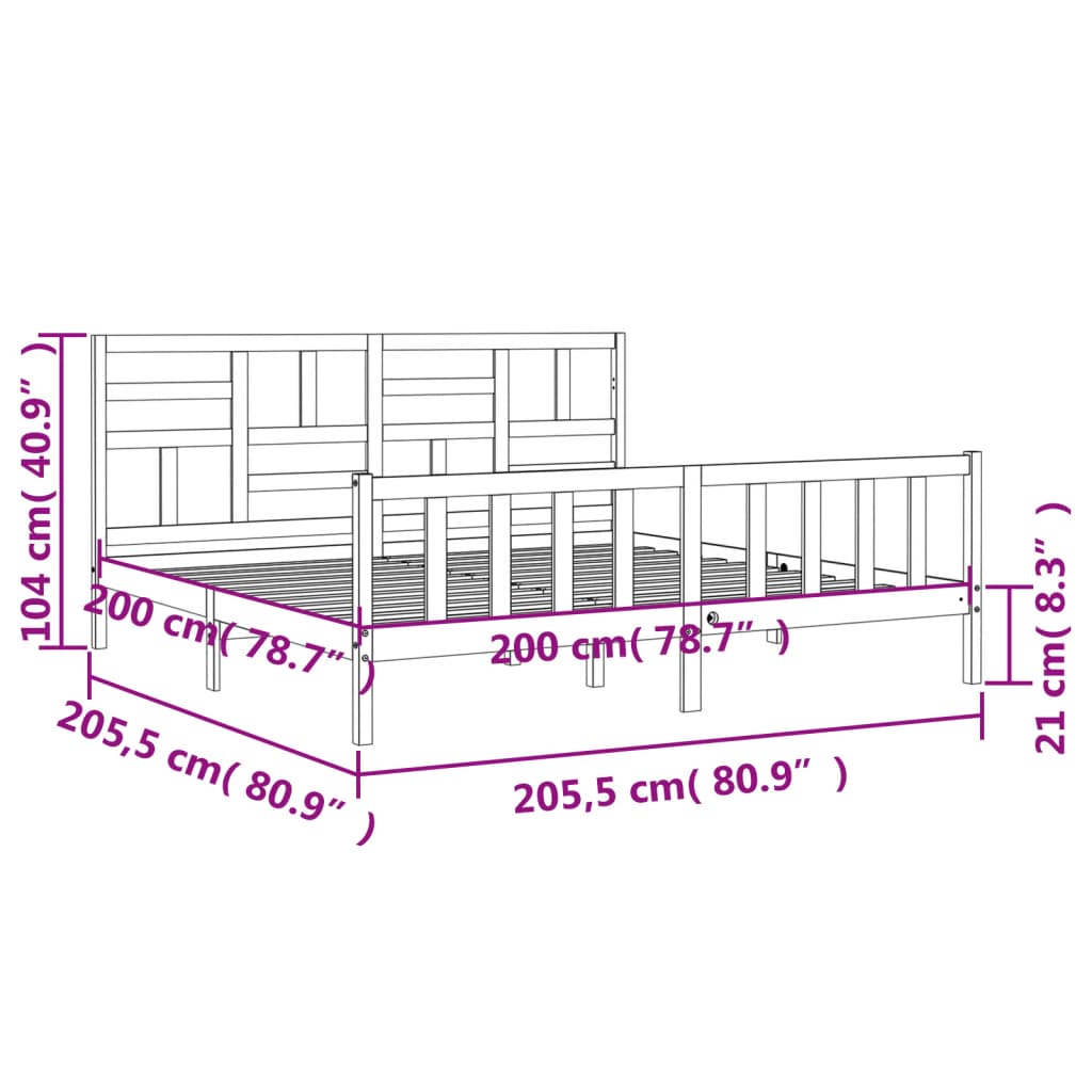 vidaXL Massivholzbett mit Kopfteil Grau 200x200 cm