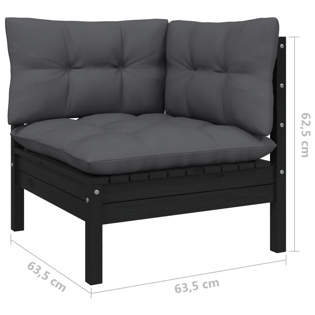 vidaXL 8-tlg. Garten-Lounge-Set mit Kissen Schwarz Kiefer Massivholz