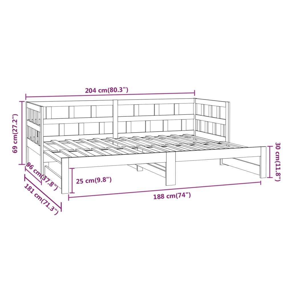 vidaXL Tagesbett Ausziehbar Grau Massivholz Kiefer 2x(90x200) cm