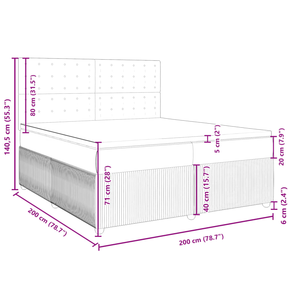 vidaXL Boxspringbett mit Matratze Hellgrau 200x200 cm Stoff