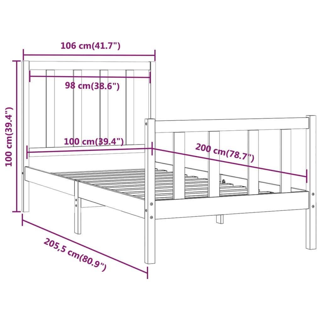 vidaXL Massivholzbett Weiß 100x200 cm