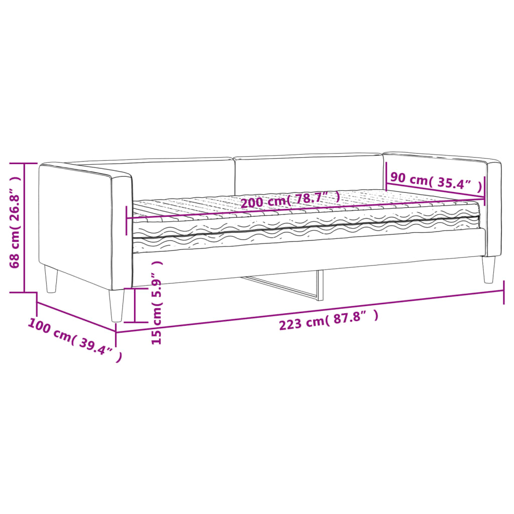 vidaXL Tagesbett mit Matratze Schwarz 90x200 cm Stoff