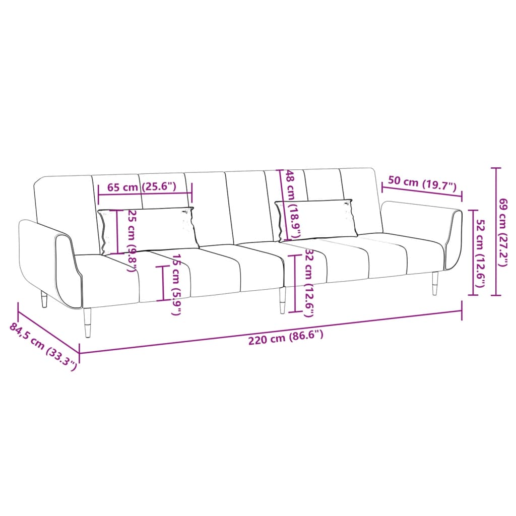 vidaXL Schlafsofa 2-Sitzer mit 2 Kissen Creme Samt