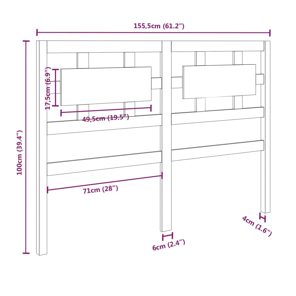 vidaXL Bett-Kopfteil 155,5x4x100 cm Massivholz Kiefer