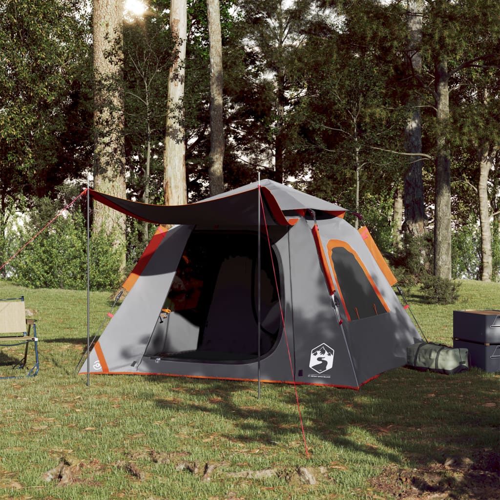 vidaXL Kuppel-Campingzelt 4 Personen Grau und Orange Quick Release