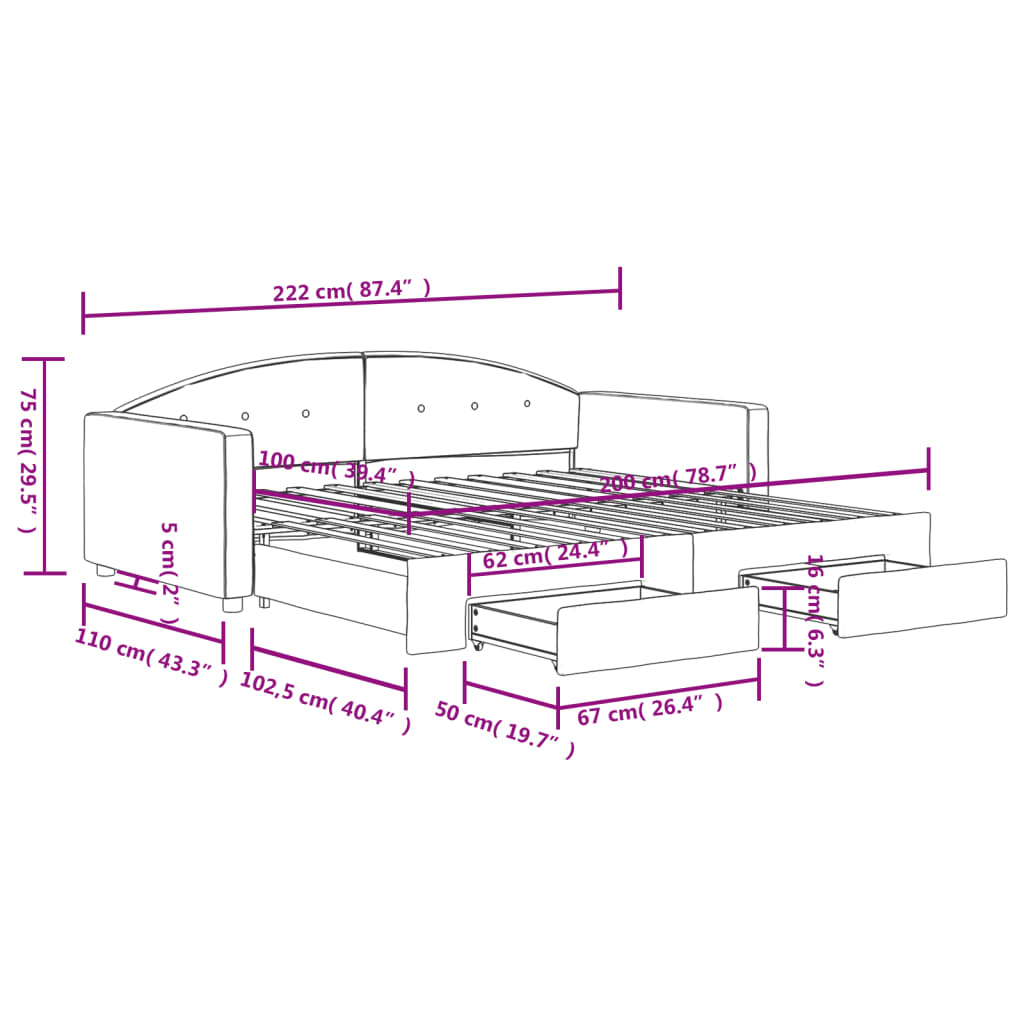 vidaXL Tagesbett Ausziehbar mit Schubladen Hellgrau 100x200 cm Samt