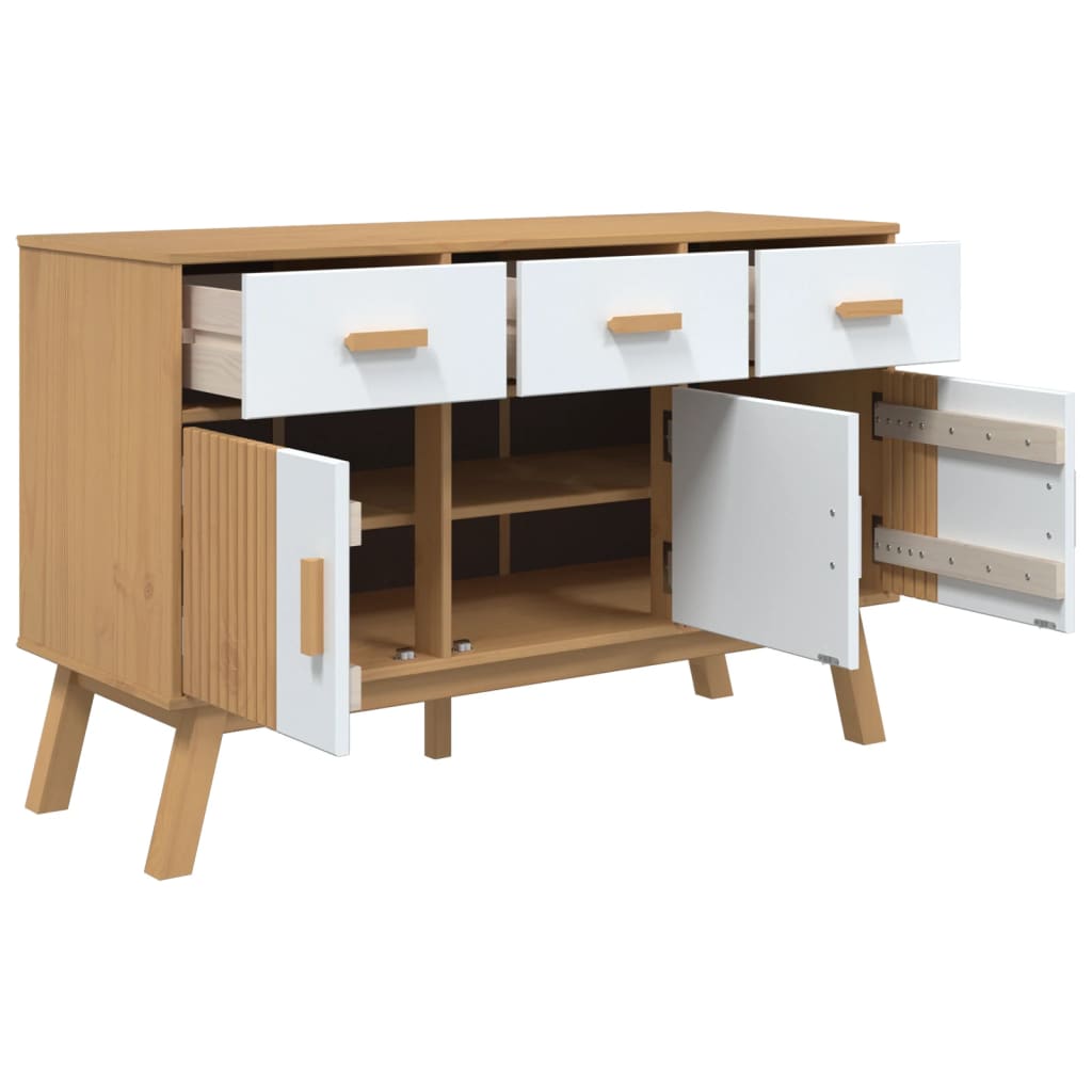 vidaXL Sideboard OLDEN Weiß und Braun 114x43x73,5 cm Massivholz Kiefer