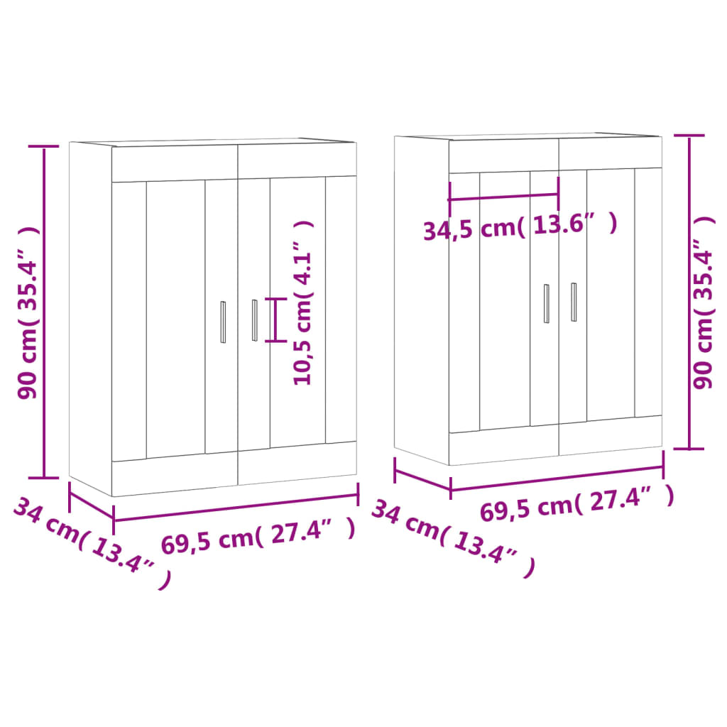 vidaXL Wandschränke 2 Stk. Schwarz Holzwerkstoff