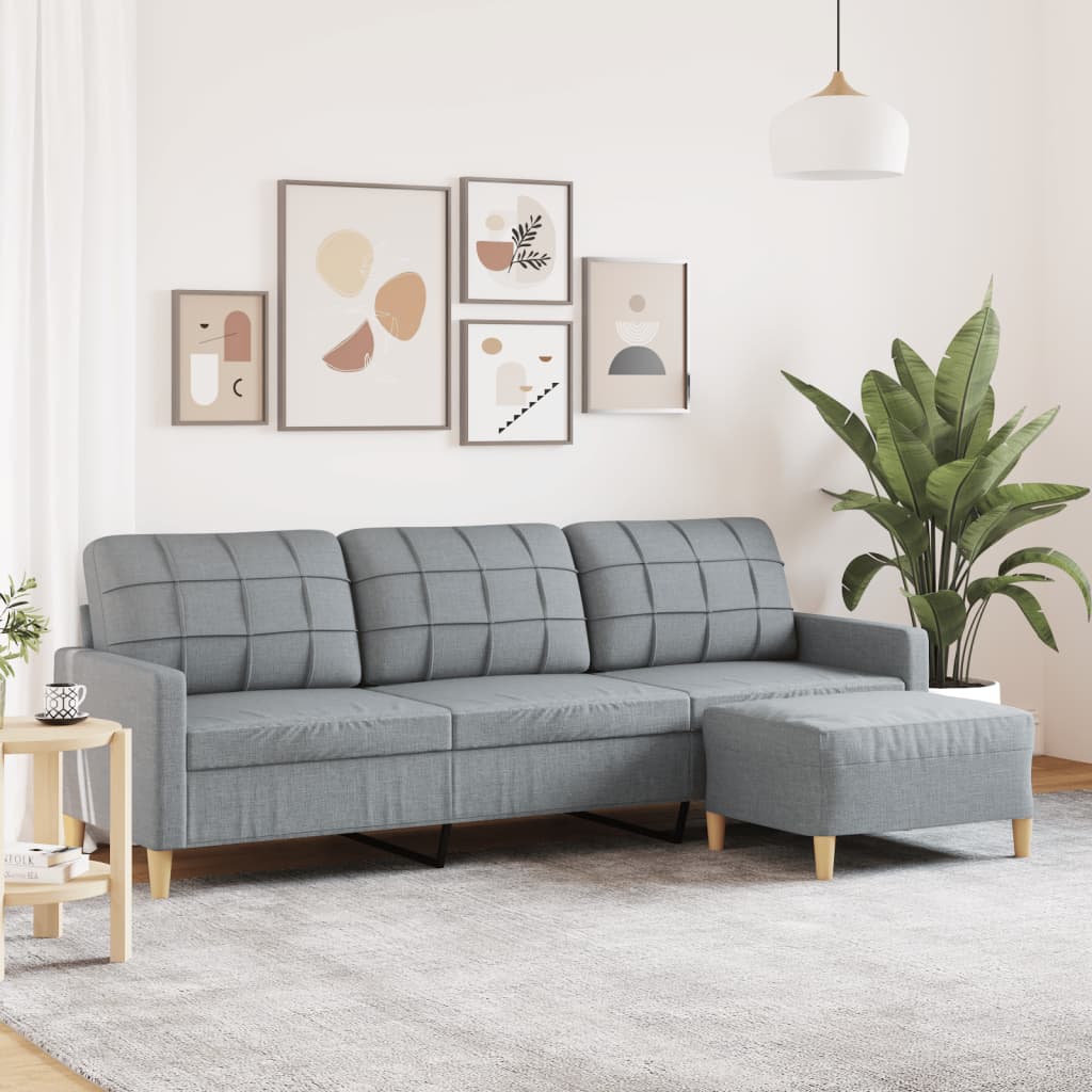 vidaXL 3-Sitzer-Sofa mit Hocker Hellgrau 210 cm Stoff