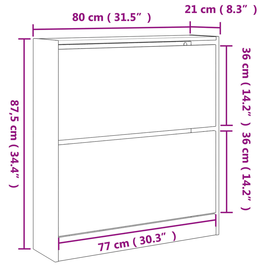 vidaXL Schuhschrank Räuchereiche 80x21x87,5 cm Holzwerkstoff