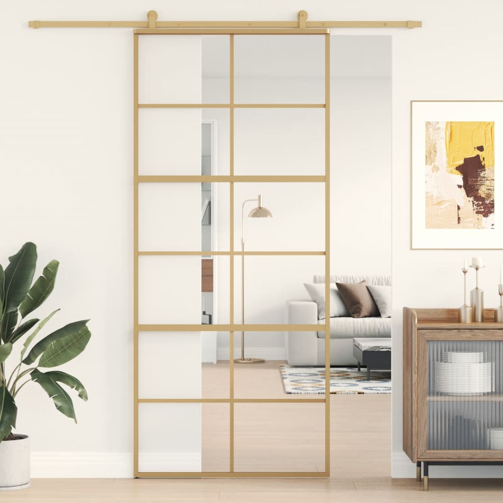 vidaXL Schiebetür Golden 90x205 cm ESG-Klarglas und Aluminium