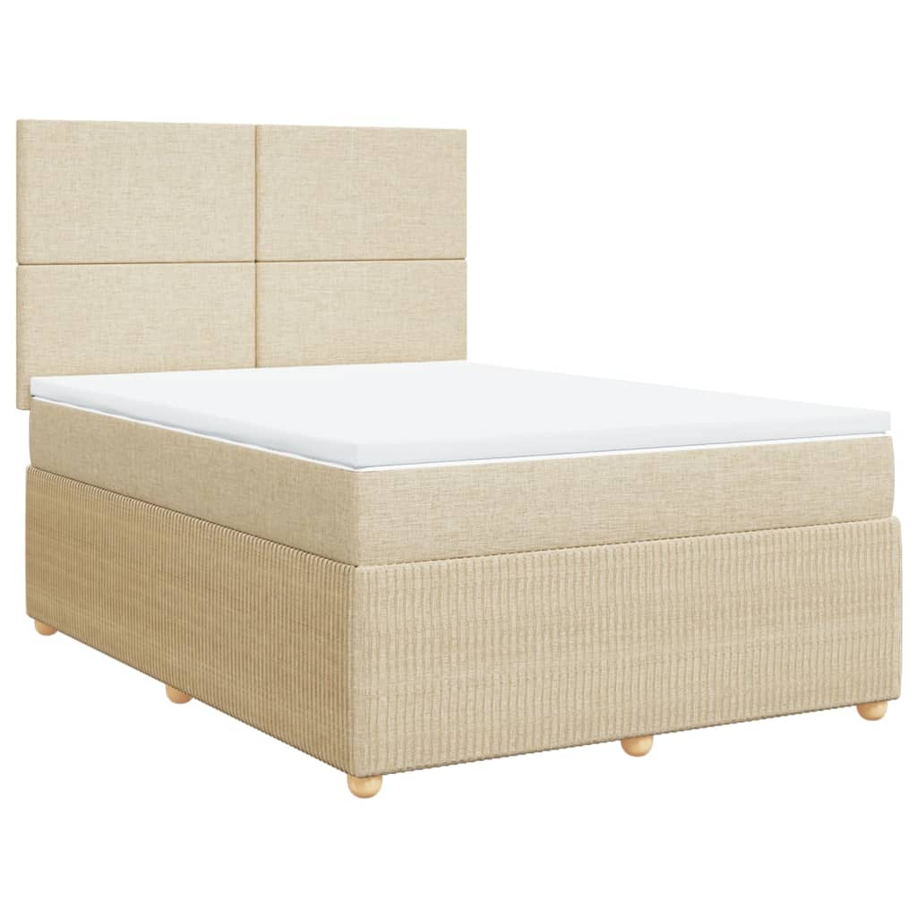 vidaXL Boxspringbett mit Matratze Creme 140x190 cm Stoff