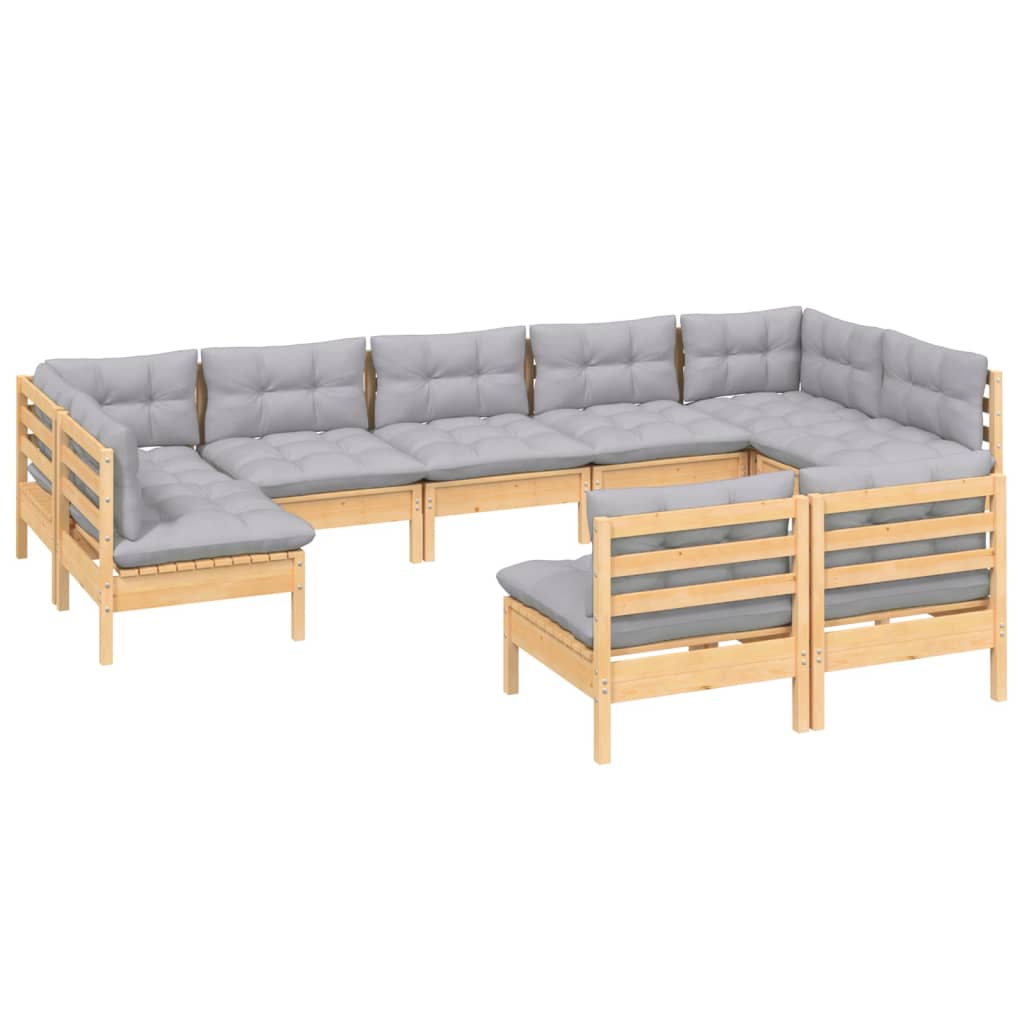 vidaXL 9-tlg. Garten-Lounge-Set mit Grauen Kissen Kiefer Massivholz