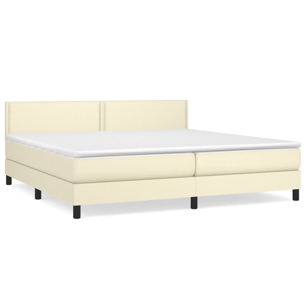 vidaXL Boxspringbett mit Matratze Creme 200x200 cm Kunstleder