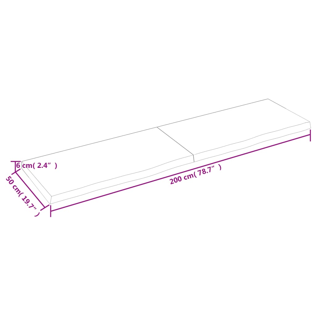 vidaXL Waschtischplatte 200x50x(2-6) cm Massivholz Unbehandelt