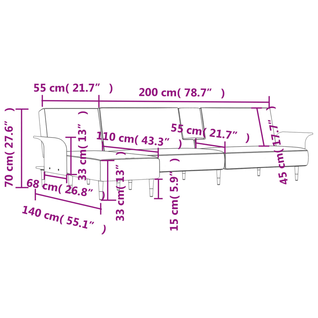 vidaXL Schlafsofa in L-Form Dunkelgrau 279x140x70 cm Samt