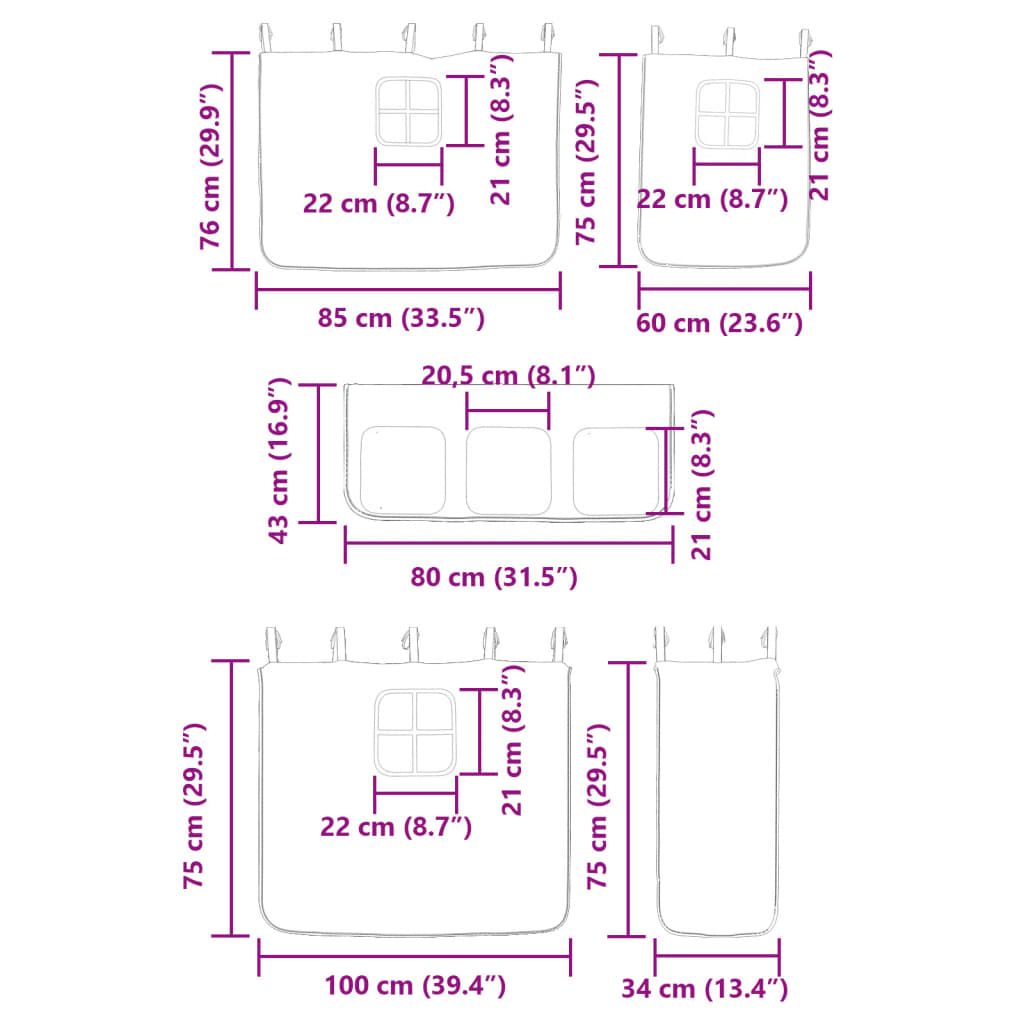 vidaXL Etagenbett mit Vorhängen Weiß & Schwarz 80x200 cm Kiefernholz