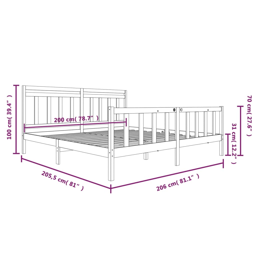 vidaXL Massivholzbett Honigbraun 200x200 cm