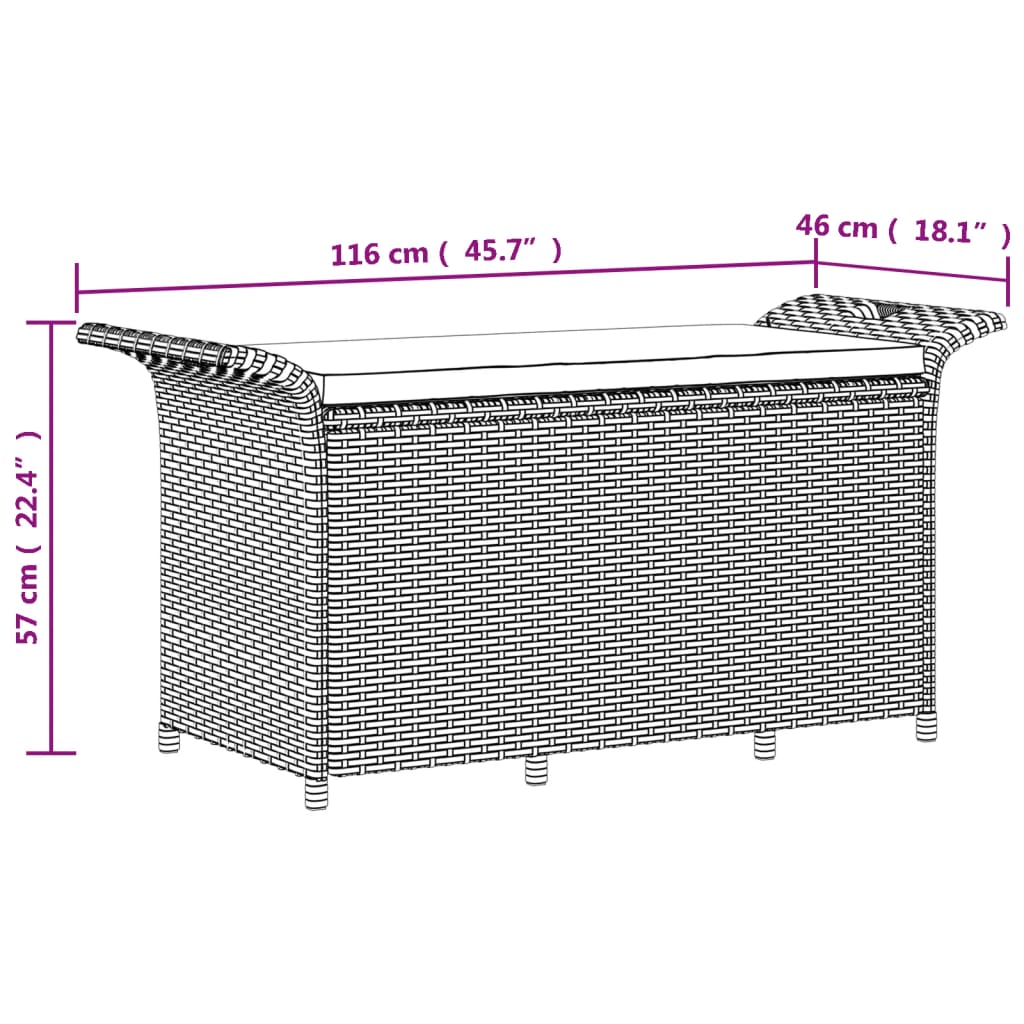 vidaXL Gartenbank mit Kissen Schwarz 116x46x57 cm Poly Rattan