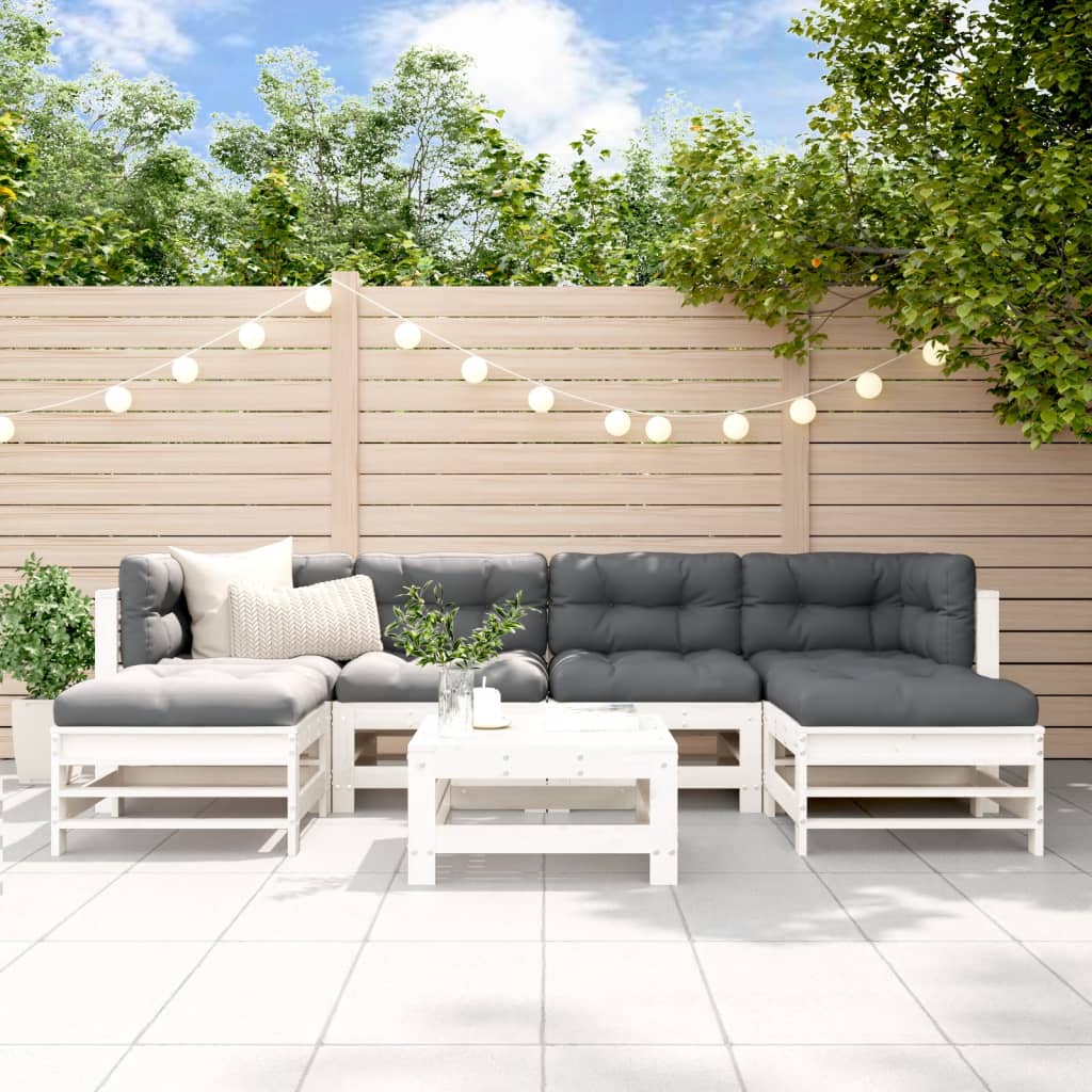 vidaXL 7-tlg. Garten-Lounge-Set mit Kissen Weiß Massivholz