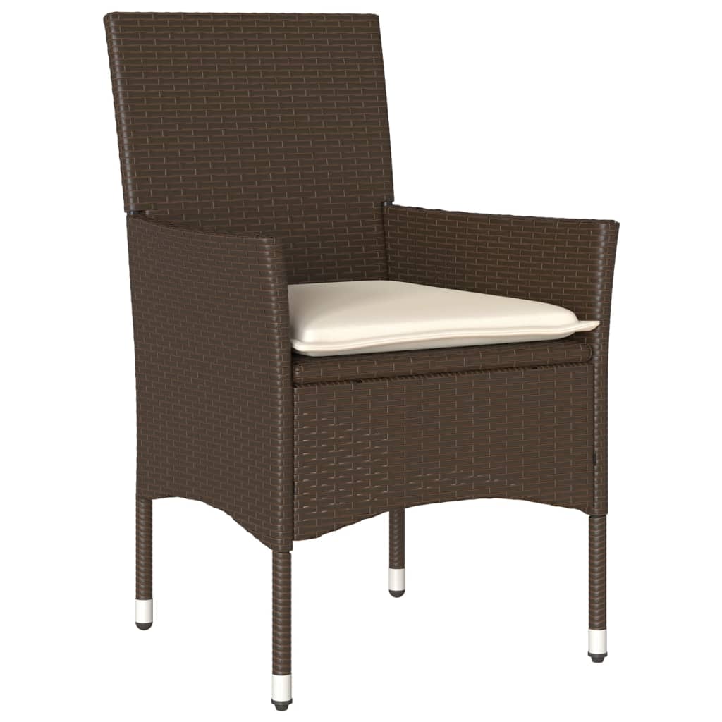 vidaXL 3-tlg. Bistro-Set mit Kissen Braun Poly Rattan und Glas