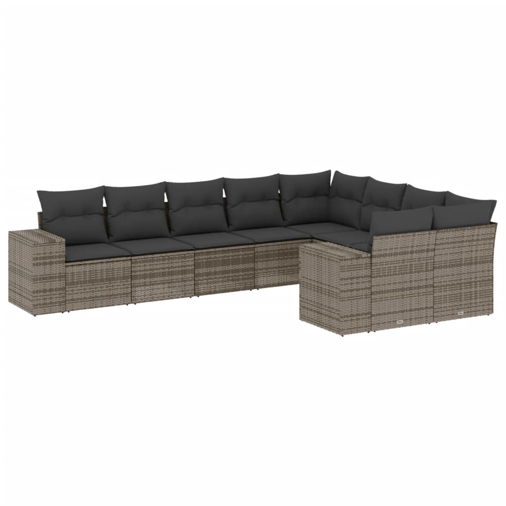 vidaXL 9-tlg. Garten-Sofagarnitur mit Kissen Grau Poly Rattan