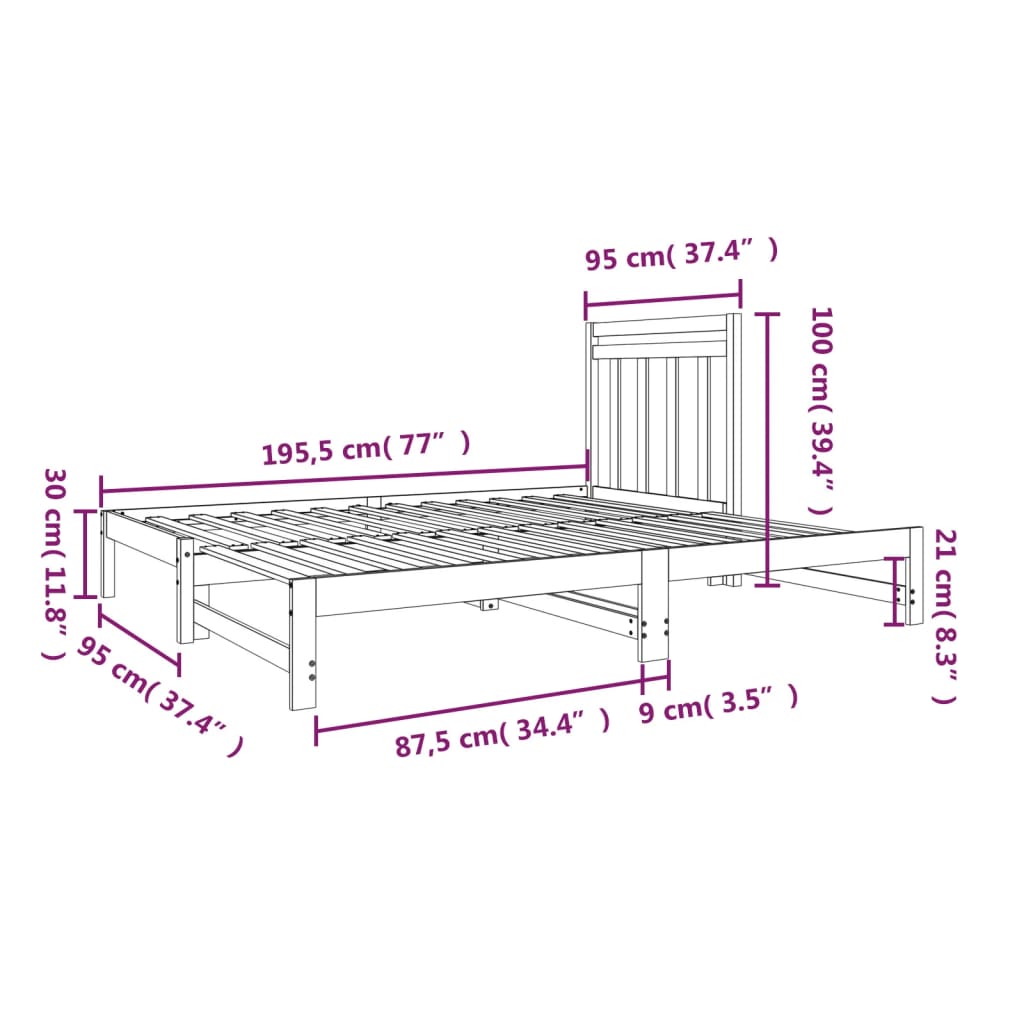 vidaXL Tagesbett Ausziehbar Schwarz 2x(90x190) cm Massivholz Kiefer