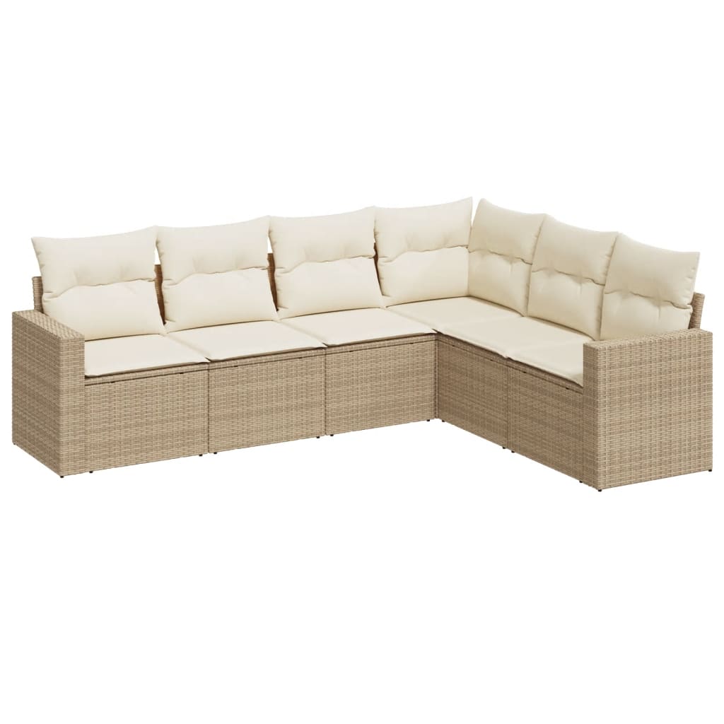 vidaXL 6-tlg. Garten-Sofagarnitur mit Kissen Beige Poly Rattan