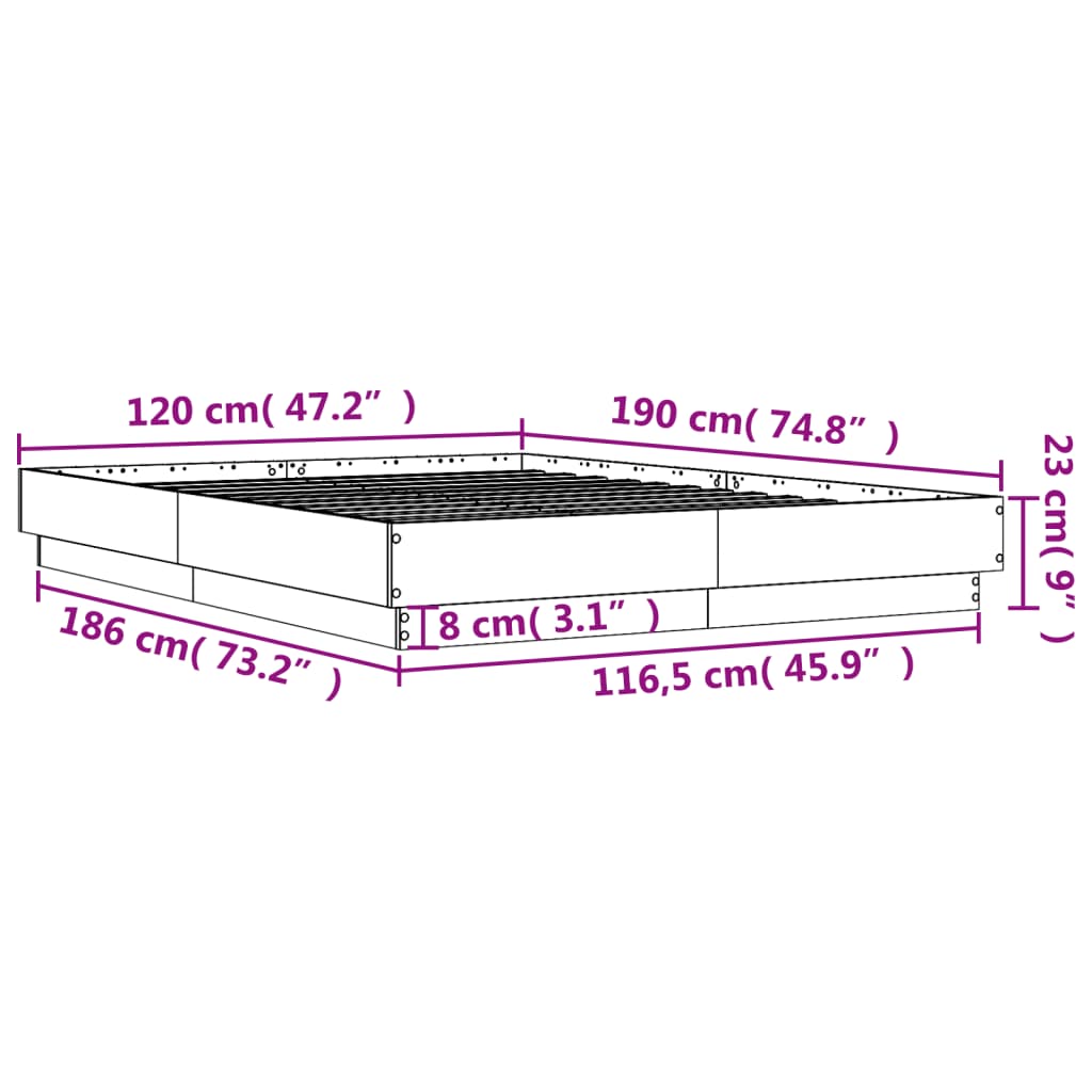 vidaXL Bettgestell mit LED Betongrau 120x190 cm