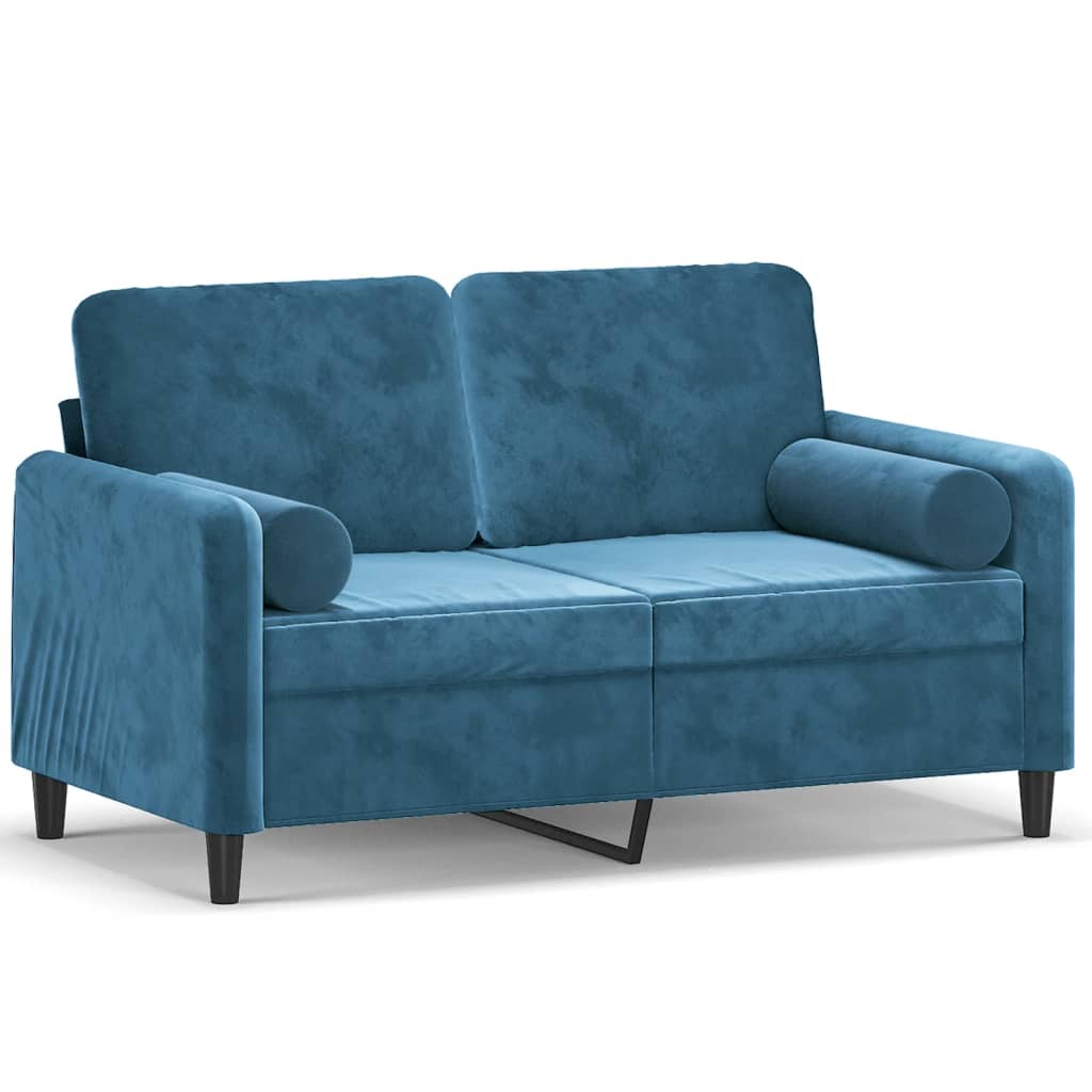 vidaXL 2-Sitzer-Sofa mit Zierkissen Blau 120 cm Samt